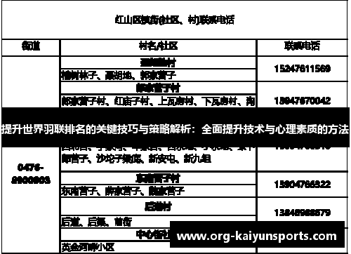 提升世界羽联排名的关键技巧与策略解析：全面提升技术与心理素质的方法