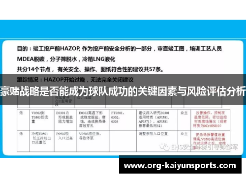 豪赌战略是否能成为球队成功的关键因素与风险评估分析